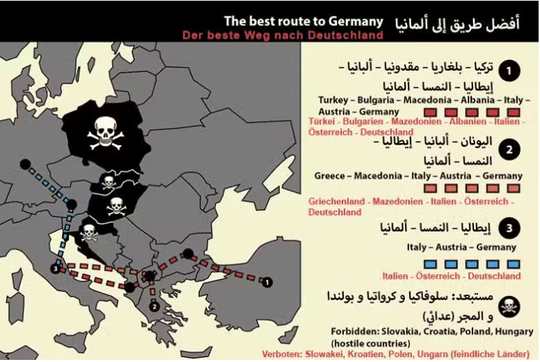 Pouczenie dla „poszukiwaczy ochrony”: arabska ulotka reklamująca wspaniałe życie w Niemczech