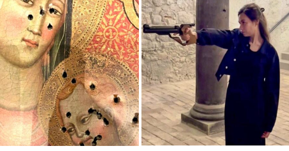 Łagodne orzeczenie po strzałach zielonej muzułmańskiej polityk na obrazy Chrystusa i Maryi